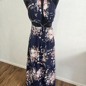 Navy Floral Halter Maxi Dress